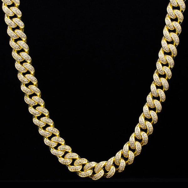 12mm Iced Out Cuban Link Necklace - Gold