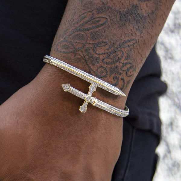 Sword Iced Band Bracelet - White Gold