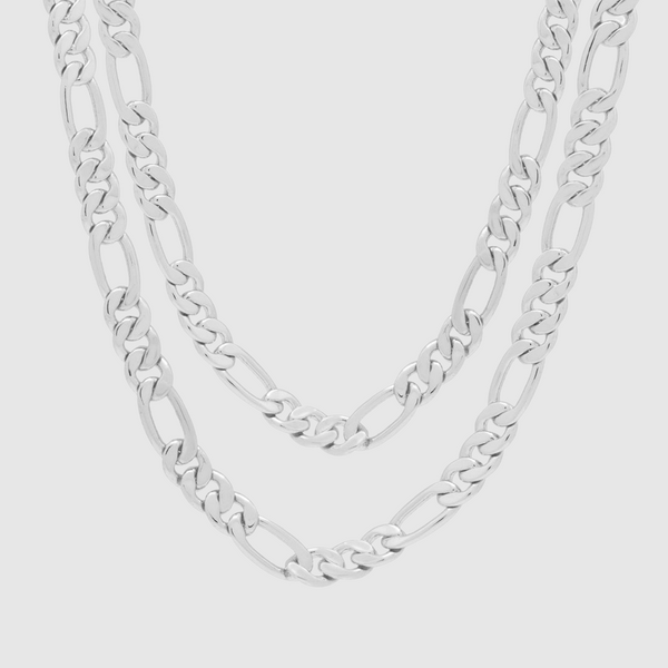 8mm Figaro Chain Choker Set - White Gold