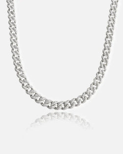 9mm Iced Cuban Link Chain - White Gold