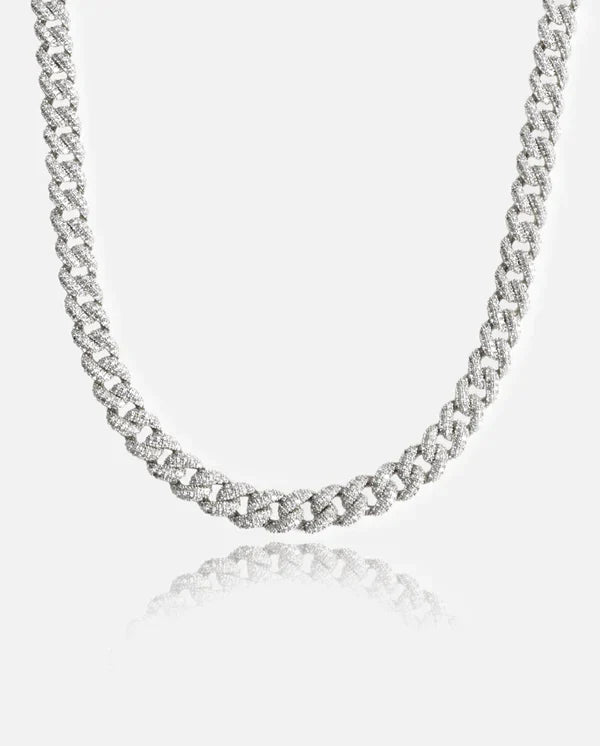 9mm Iced Cuban Link Chain - White Gold