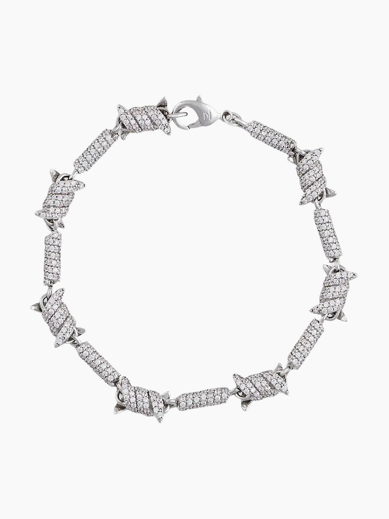 Iced Barbed Wire Bracelet - White Gold