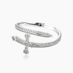 Sword Iced Band Bracelet - White Gold